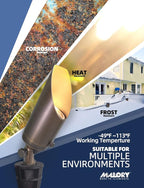 MALORY Brass Landscape Spotlight 10-Pack with 5W LED MR16 Bulb(S03), 12V AC/DC Low Voltage Outdoor Landscape Lighting Shroud Adjustable,Ground Stake and Wire Connector Included,2700K Warm White