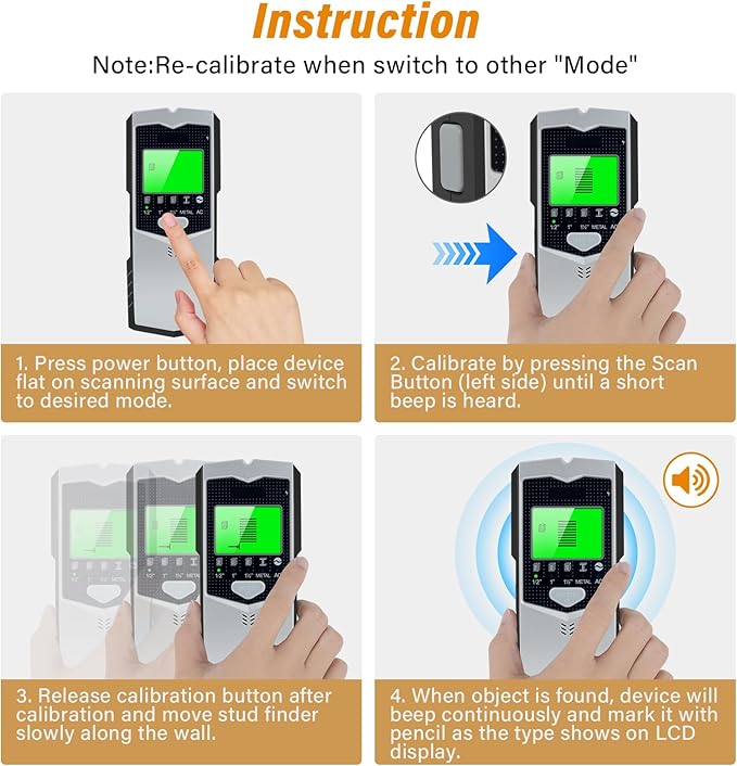 Stud Finder Wall Scanner, Upgraded 5 in 1 Electronic Metal Wood AC Wire Detector with Smart Sensor, LCD Display &Audible Alarm,Stud Beam Finders for the Center and Edge of Stud Metal Joist Pipe