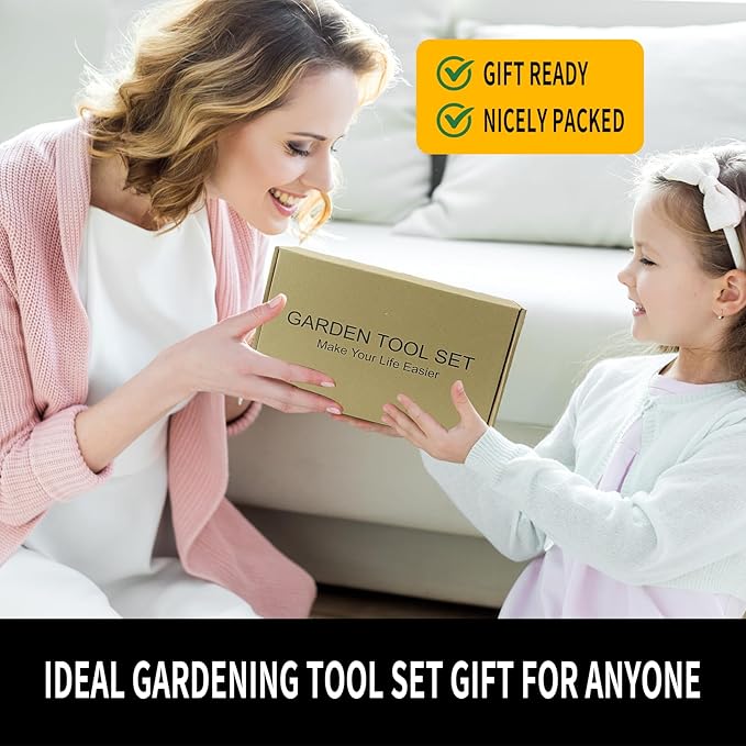 Gardening Tools 20-Piece Heavy Duty Garden Hand Tools Stainless Steel Ergonomic Rust-Proof Garden Tool Set - with Fashion and Durable Garden Tools Storage Bag - Ideal Gardening Gifts for Women