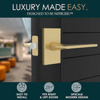 Mega Handles Apex Passage Door Handle - 1 Pack Reversible Gold Door Handle, Heavy Duty No Lock Door Handles Interior for Closet & Hallway, Fits All Standard Door Sizes - Satin Brass