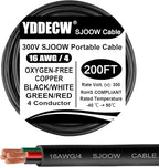 200ft 16/4 16 AWG Portable Power Cable (4 Conductor) - SJOOW 300V 16 Gauge Electric Wire for Motor Leads, Portable Lights, Battery Chargers and Machinery - 4 Conductor - 200 Feet Electrical Cord