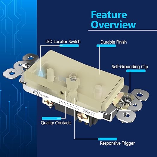 LIDER Minimalist Design Matte Finish Lighted 4-Way Decorator Light Switch, Four Way Frameless Rocker Switch, Residential/Commercial Grade, 15A 120V/277V, UL Listed, LS15-4W-I, Ivory