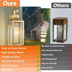 Dusk to Dawn Wall Lights 2 Pack, Gold Outdoor Light Fixtures, 15 Inch Exterior Wall Sconces Waterproof, Large Outside Lights for House, Modern Wall Lanterns Clear Glass