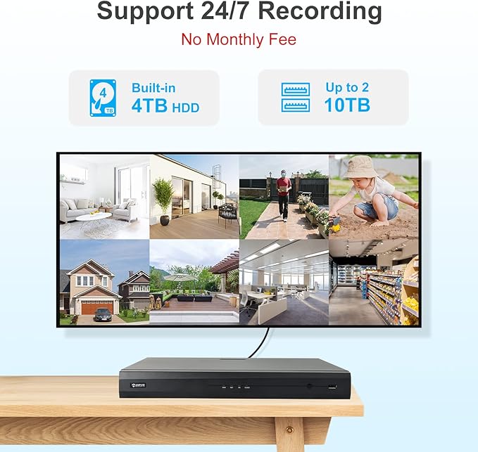 Anpviz 4K 16CH PoE Security Camera System, 8pcs Wired 8MP PoE IP Cameras Outdoor with Human Vehicle Detection, 100ft Smart Color Night Vision, 4K 16 Channel NVR with 4TB HDD for Business (U Series)