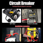 Double 3/8" Stud 40 Amp Thermal Circuit Breaker, Surface Mount, 12V - 72V DC UL Certified