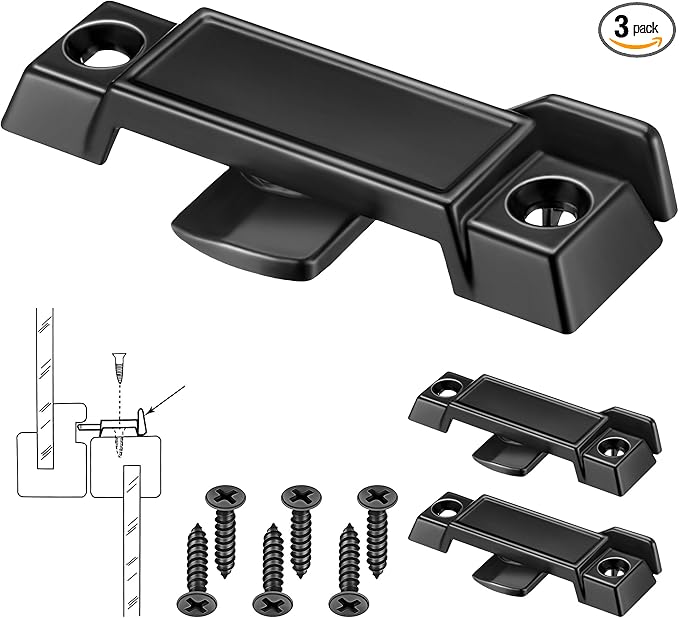Saillong Replacement Sash Lock Compatible with Prime-line F 2590 for Vertical & Horizontal Sliding Windows, 2-1/4” Mounting Hole Centers, Broken Sash Locks for Additional Home Security(Black,3 Pack)