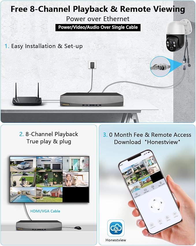 4K PT PoE Outdoor Wired Security Camera System Home Wired Cameras Video Surveillance