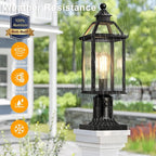 18.5" Motion Sensor Outdoor Post Lights, 360° Detection Lamp Pole Light Fixture 4 Lighting Modes, Large Waterproof Aluminum Outside Exterior Lantern for Garden, Porch, Pathway, (Black)