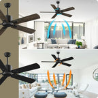 52 Inch Ceiling Fan No Light - Outdoor Indoor Flush Mount Low Profile DC Motor Fan with Remote, 5 Blades Reversible Silent Fan for Patio, Bedroom, Living Room, Garage, Brown