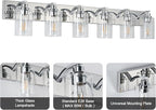 6-Light Bathroom Light Fixtures Modern Chrome Vanity Lights for Bathroom Lighting Fixtures Over Mirror with Clear Glass Shade for Cabinet Mirror Bedroom Hallway