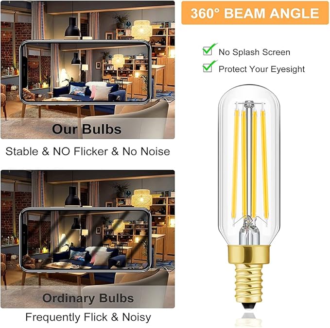 Dimmable E12 Led Bulbs 100W T6 Candelabra Light Bulb Soft White 3000K E12 Edison Bulbs 8W Vintage LED Filament Edison Candle Bulb 800lm, 6Pack