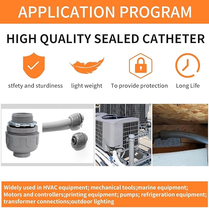 200Pack 1/2 Inch Liquid Tight Connector PVC Electrical Conduit Fittings Straight 180 Degree Flexible Conduit Connector for Home Kitchen Bathroom Tube Tool Supplies