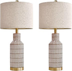 25" Table Lamps Set of 2, Modern Ceramic Bedside Lamps - Farmhouse Brown Nightstand Lamps for Bedroom, Boho Living Room End Table & Office Desk Decor