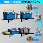 2-Pack 1.64x4ft Heavy Duty Adjustable Garage Wall Shelving, 520 lbs Load Capacity, Garage Shelving Wall Mounted, Floating Storage Rack with Hooks (Balck)