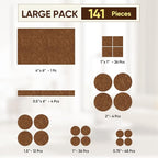 BALEINE 141PCS Felt Furniture Pads, Multi-Size Felt Pads for Chair Legs, Tables, Beds, Scratch-Reducing Floor Protectors for Hardwood Floors, Tile, Vinyl, and Laminate (141PCS, Brown)
