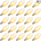 Abeja 25 Pack C9 Incandescent Replacement Bulb C9 Christmas Light Bulb for Holiday Party Christmas Decorative String Light E17 Intermediate Base 7w Clear Bulb