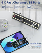 Desk Clamp Power Strip with Nightlight, 40W Fast Charging, 6FT Extension Cord, 4x20W USB-C & 2 USB Ports, 5 AC Outlets, Fits 1.69-Inch Table Edges