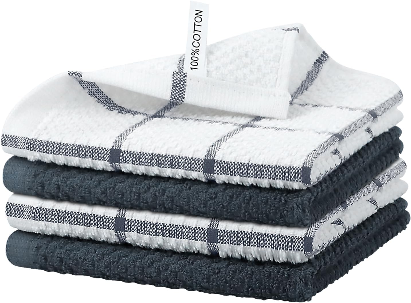 Niallant 4PCS Cotton Terry Dish Rags, Quick Drying Dish Cloths, Kitchen Towels, Grey, 12x12in