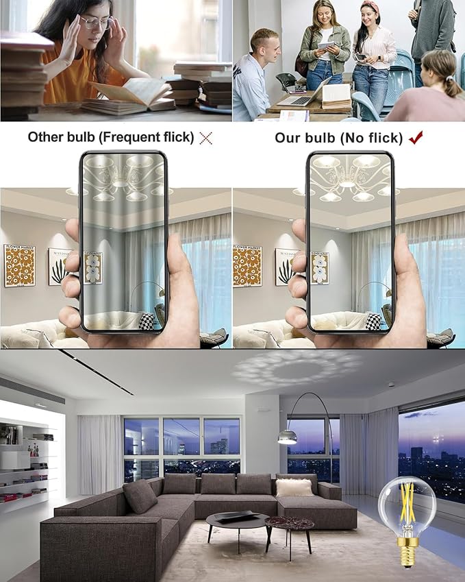 G16.5 Dimmable E12 Led Bulb 6W Equal 60 Watt E12 Candelabra Bulb Daylight 4000K Globe Light Bulb for Chandeliers,Ceiling Fan,Wall Sconce,600lm,AC120V,6Pack