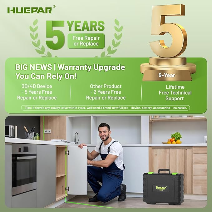 Huepar Electronic Self-Leveling Rotary Red Laser Level Kit - 360 Horizontal Laser Beam Interior/Exterior Rotating Laser Level Tool with Receiver, Protective Glasses, Li-ion Battery, Hard Case RL300HR