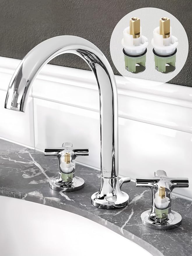 RP25513 Faucet Repair Kit – Compatible with Delta 3-Hole, 2-Handle Series, Includes RP24096 Cartridge, RP4993 Seat & Spring, RP24097 1/4 Turn Stop (2-Pack)