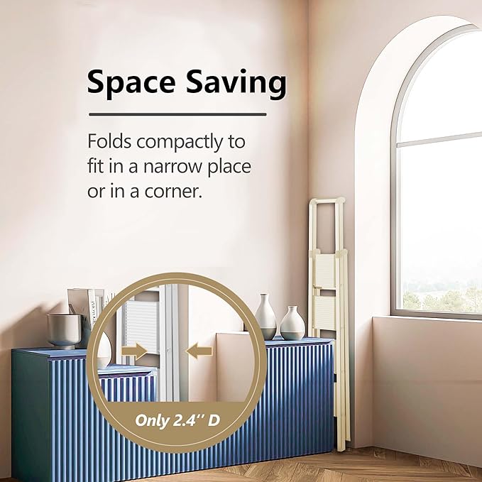 GameGem 4 Step Ladder Folding Step Stool Stepladders with Anti-Slip and Wide Pedal for Home and Kitchen Use Space Saving (White)