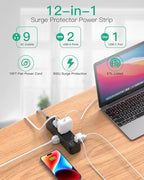 Mifaso Extension Cord, Surge Protector Power Strip, Long Extension Cord with 9 Outlets 3 USB Ports, Extension Cord with Multiple Outlets, USB Power Strip for Dorm Room Essentials, College (15FT,Black)