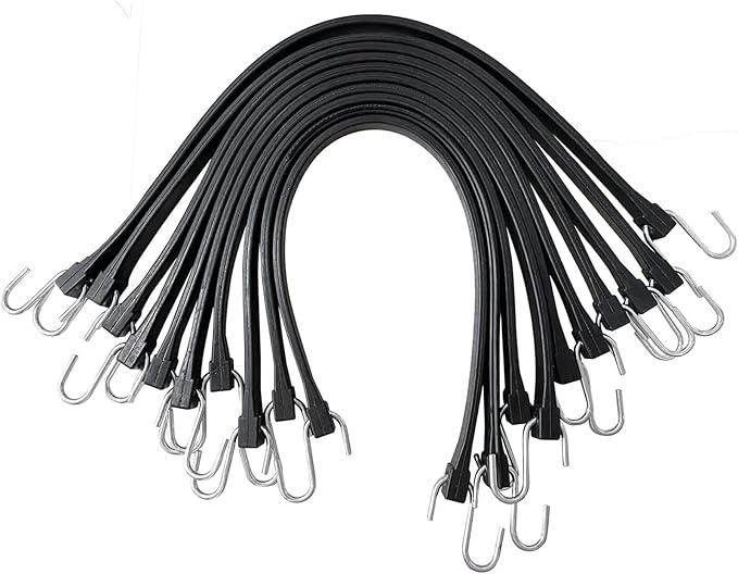 15" Rubber Bungee Cords with Hooks, Heavy Duty EPDM Bungee Cord with 150% Max Stretch, Heavy Duty Bungee Straps for Securing Tarps, Canvases, Cargo, Motorcycle, Weatherproof, Pack of 10