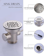 Commercial Sink Drain: 3-1/2" Sink Opening Waste Drain Valve - Brass Kitchen Sink Drain With Lever Handle - Commercial Sink Stopper Prevents Sink Clogged Overflow for Restaurant Multi-Basin Sink