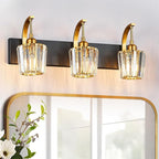 Modern Bathroom Vanity Light, 3-Light Black Gold Wall Sconce with Crystal Accents, Over Mirror Bathroom Lighting Fixture, 23.62" Long Dimmable Vanity Lamp for Makeup, Easy Installation