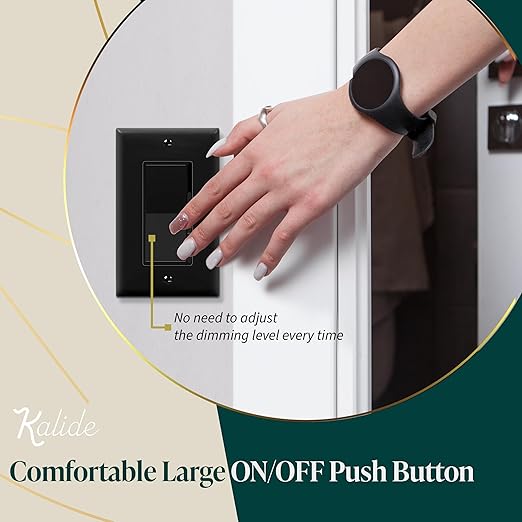 TOPGREENER Kalide Dimmer Light Switch, LED Dimmer Switch, Full Range Dimming, Single Pole/3-Way, 120VAC, 60Hz, 300W LED/CFL, Neutral Wire Not Required, Wall Plate Included, Black