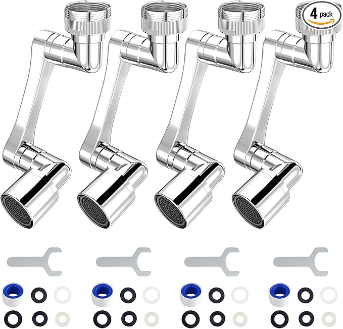 1080° Swivel Faucet Extender, Heavy Duty Rotating Sink Extension, Universal Swivel Multifunctional Robotic Arm, Rotating Splash Filter Extension Faucet Aerator for Kitchen Bathroom-4 Pcs