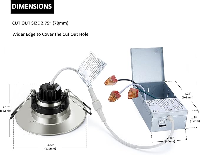 Premium Canless Recessed Gimbal Downlight Rotatable-Spotlight 5 CCT Eyeball Ceilling Potlight, Dimmable Lights Fixture with Junction Box, 8W CCT Adjustable (Brushed Nickel, 4 Inch)