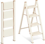 GameGem 4 Step Ladder, 4 Step Stool for Adults, Folding Step Ladder with Secure Footing, Widened Pedal, Aesthetically Pleasing Looking, Blends Right into Domestic Rooms, Cream Chocolate