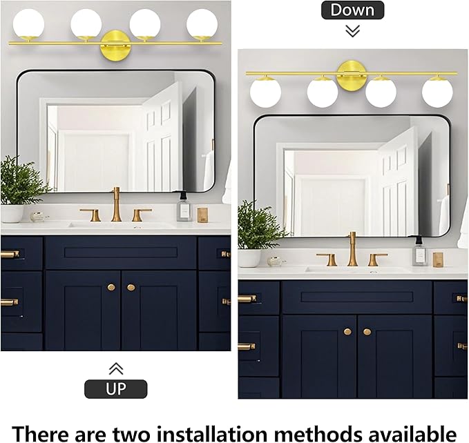 New Bathroom Vanity Light Fixtures Brushed Bronze Milk White Globe Glass Shade Modern Wall Bar Sconce Over Mirror (Brushed Brass, 4T)