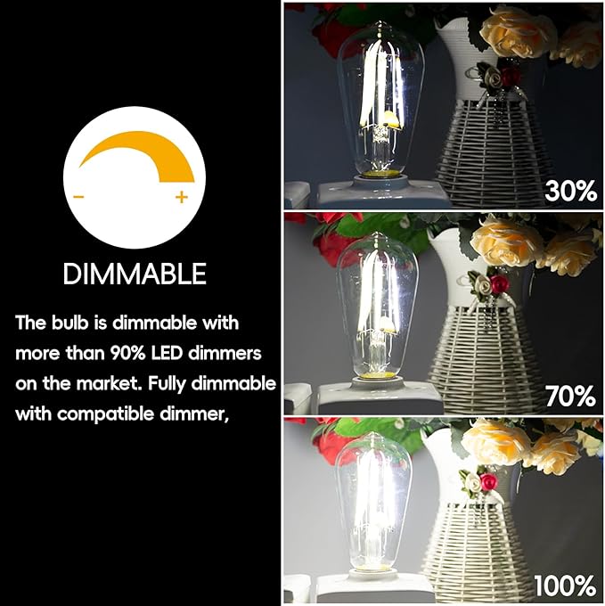 Jensense Edison LED Light Bulbs 8Watt Dimmable Light Bulbs 5000K Daylight White, E26 LED Bulb 60watt Equivalent,Vintage Bulbs 800lm CRI 90 Clear Glass 1 Packs