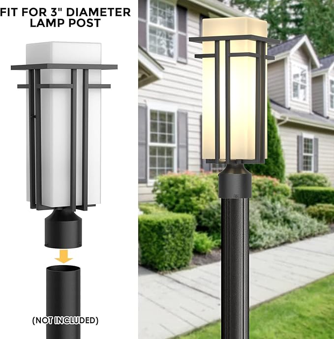 Outdoor Post Light Fixture - Aluminum Lamp Posts Outdoor Lighting, Outdoor Lightpost Lantern with 3-Inch Pier Mount Base Outside Pole Lighting for Porch Garden (22''H, 1 pc)