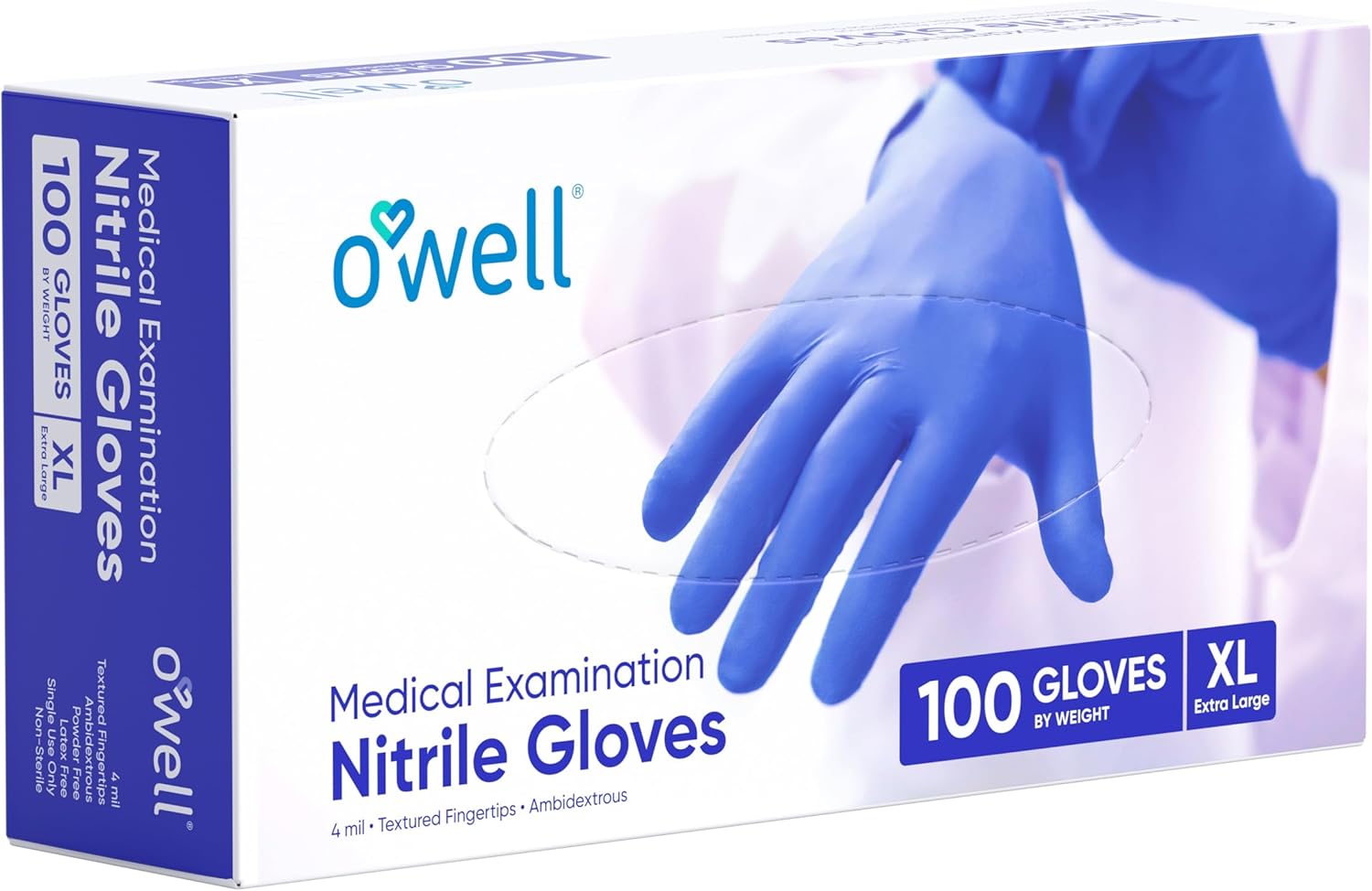 OWELL® Blue Medical Exam Nitrile Gloves – 4 Mil, Powder-Free, Latex-Free, Chemo Rated, Drug Resistant Disposable Gloves