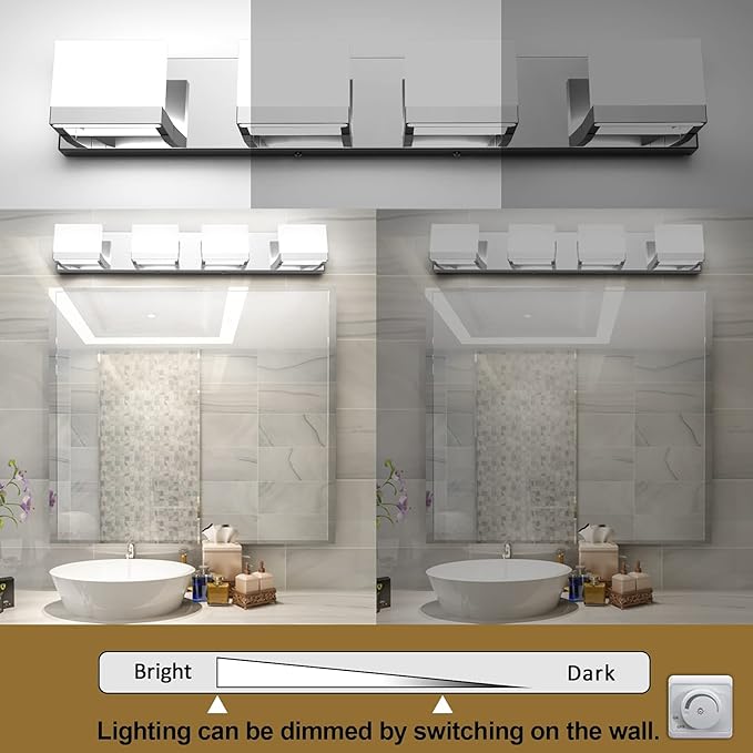 Tipace Dimmable Modern 4 Lights LED Vanity Light for Bathroom Up and Down Chrome Bathroom Wall Light Fixtures Over Mirror(White Light 6000K)