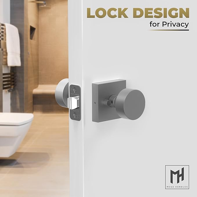 Mega Handles SUANA Privacy Door Knob for Hallway, Closet and Bathroom, Reversible Heavy Duty Design Door Knobs, Fits All Standard Door Sizes Screws Included - Satin Nickel (1 Pack)