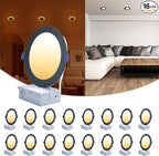 CycevSun Black Recessed Lights 6 Inch with Night Light 16 Pack, Dimmable & 5 Color Selectable, Canless Ultra Thin Wafer Downlight Indoor Outdoor Exterior Soffit, 12W, ETL Listed