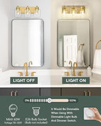 Bathroom Light Fixtures, 3-Light Modern Vanity Light with Clear Glass Wine Glass-Shaped Shade, Vanity Lighting Fixtures Over Mirror, Brushed Gold, VL155-BG-3