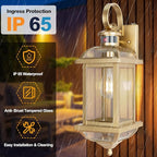 Gold Motion Sensor Outdoor Light Fixtures Dusk to Dawn, 19 Inch Enclosed Bottom Anti-Rust Aluminum Large Outside Wall Lanterns for House Brass Exterior Light Outdoor Sconces for Patio
