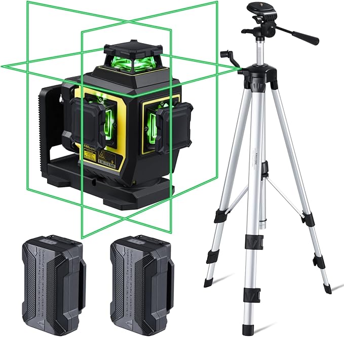 Firecore Laser Level 360 Self Leveling with 60" Tripod, 1/13" High Accuracy, Outdoor Pulse Mode to 197 Ft, Rechargeable Green Cross Line Lazer Leveler Tool for Construction, Home Renovation - F95T-XG