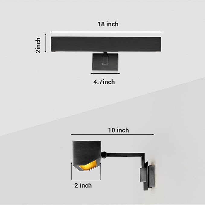 Picture Light, 18" Black Picture Lights for Wall, Bronze Art Lights Hardwired, Dimmable Gallery Light, 3000K Vanity Lights, Picture Frame Light for Bathroom Wall Sconces Artwork Poster Display