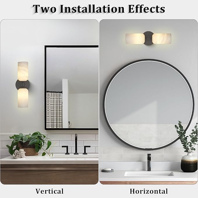 Alabaster Wall Sconce 14in Antique Brass Sconces Wall Lighting, Imported Alabaster Modern Marble Bathroom Vanity Sconces, Black Sconce Wall Decor, For Bedroom Living Room Staircases Hallway Foyer