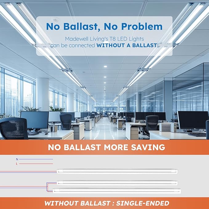 T8 LED Bulbs 4 Foot, 10-Pack 4FT LED Tube Light, 4000K, Natural Light (Ballast Remove Required, Single END Power), NOT Direct Fluorescent Replacement