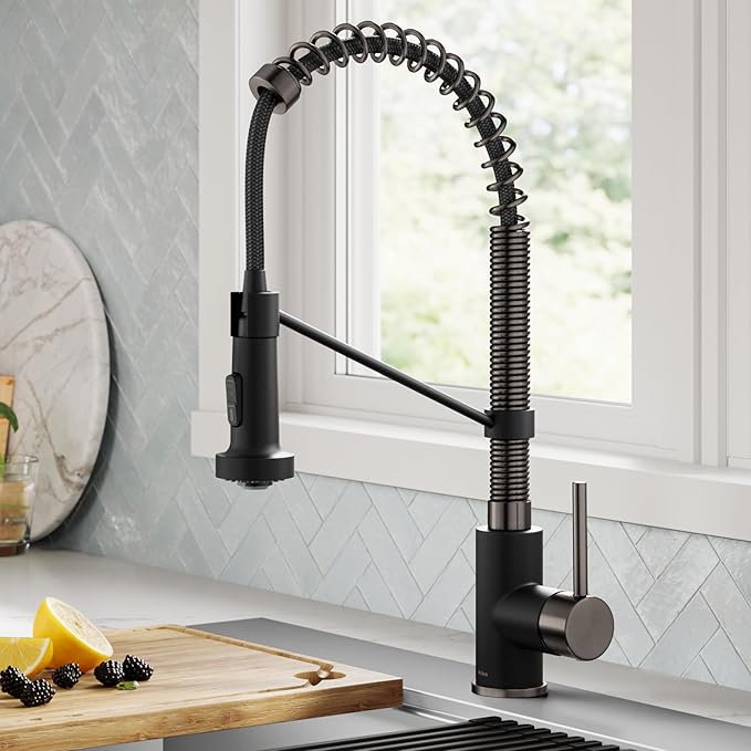 KRAUS Bolden Commercial Style 2-Function Single Handle Pull Down Kitchen Faucet in Matte Black/Black Stainless, KPF-1610MBSB (Pack of 1)