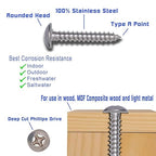No. 12 x 1-1/2" Stainless Truss Head Phillips Wood Screw, (25 pc), 18-8 (304) Stainless Steel Sheet Metal Screws, Type A Point, Plain Finish by Bolt Dropper