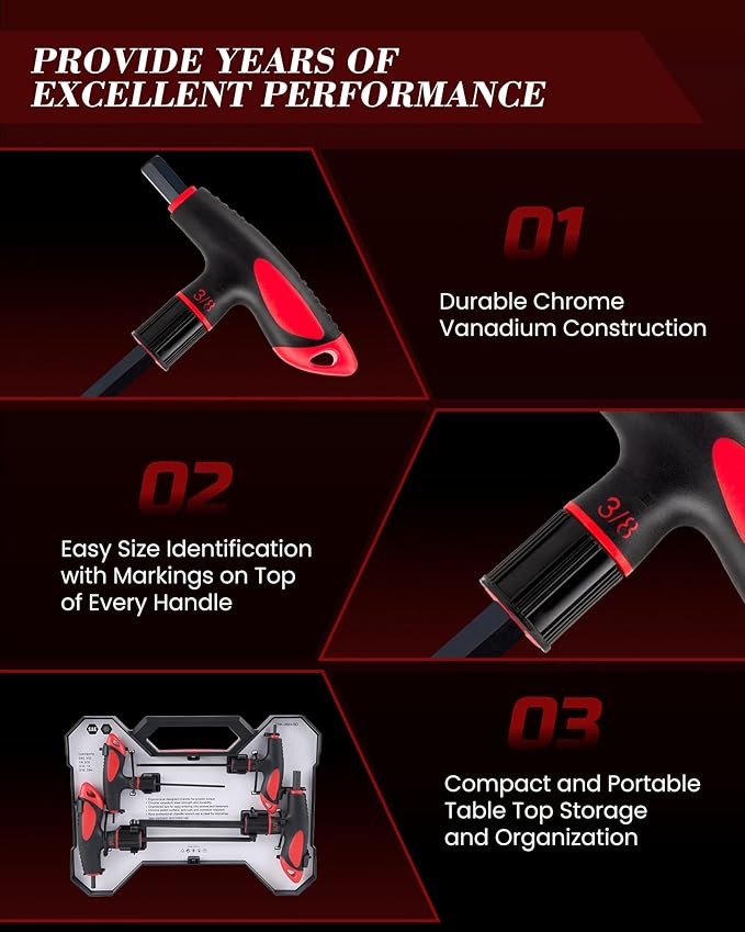 Lichamp 8 Pieces SAE T Handle Allen Wrench Set, 5/64-3/8 Inch, Ball Head, Standard Long Tee Handle Allen Hex Key Set, Heavy Duty Excellent